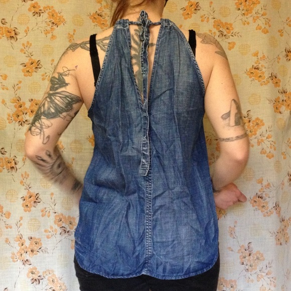 Chambray tie neck tank top - Picture 2 of 4